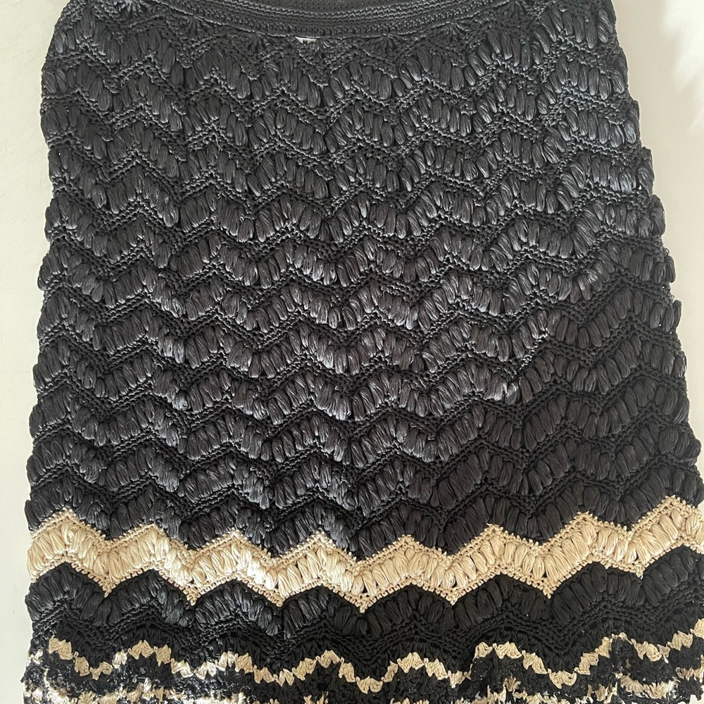 Oscar de la Renta crocheted black and tan skirt with detailed ruffle bottom